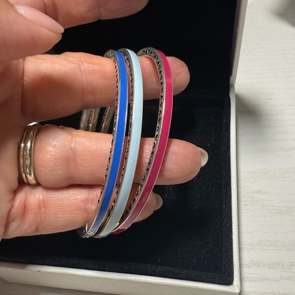 Pandora Set of 3 Bracelets Silver Hearts Enamel Bangles w/ BOX - Picture 5 of 8